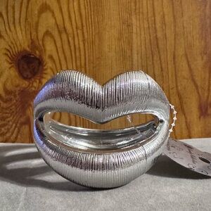 Beauty Collection Chunky Statement Lips Silver Tone, Plastic, Hinged Bracelet